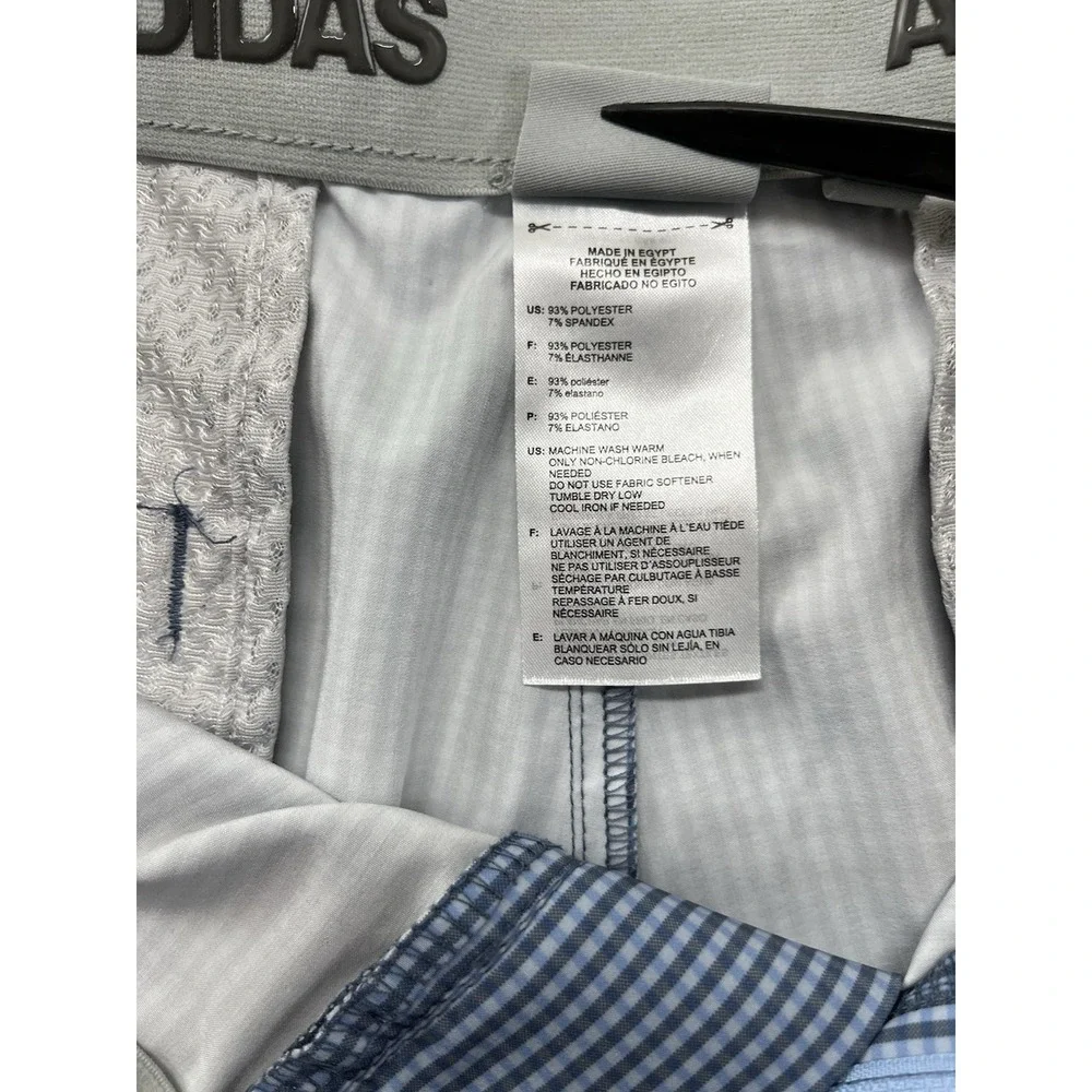 Adidas Short Men 38 Blue Checked 3 Stripes Performance Breathable Golf Casual